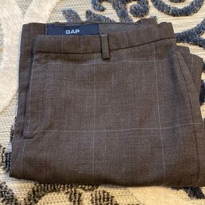 Gap brown trousers with thin blue windowpane design